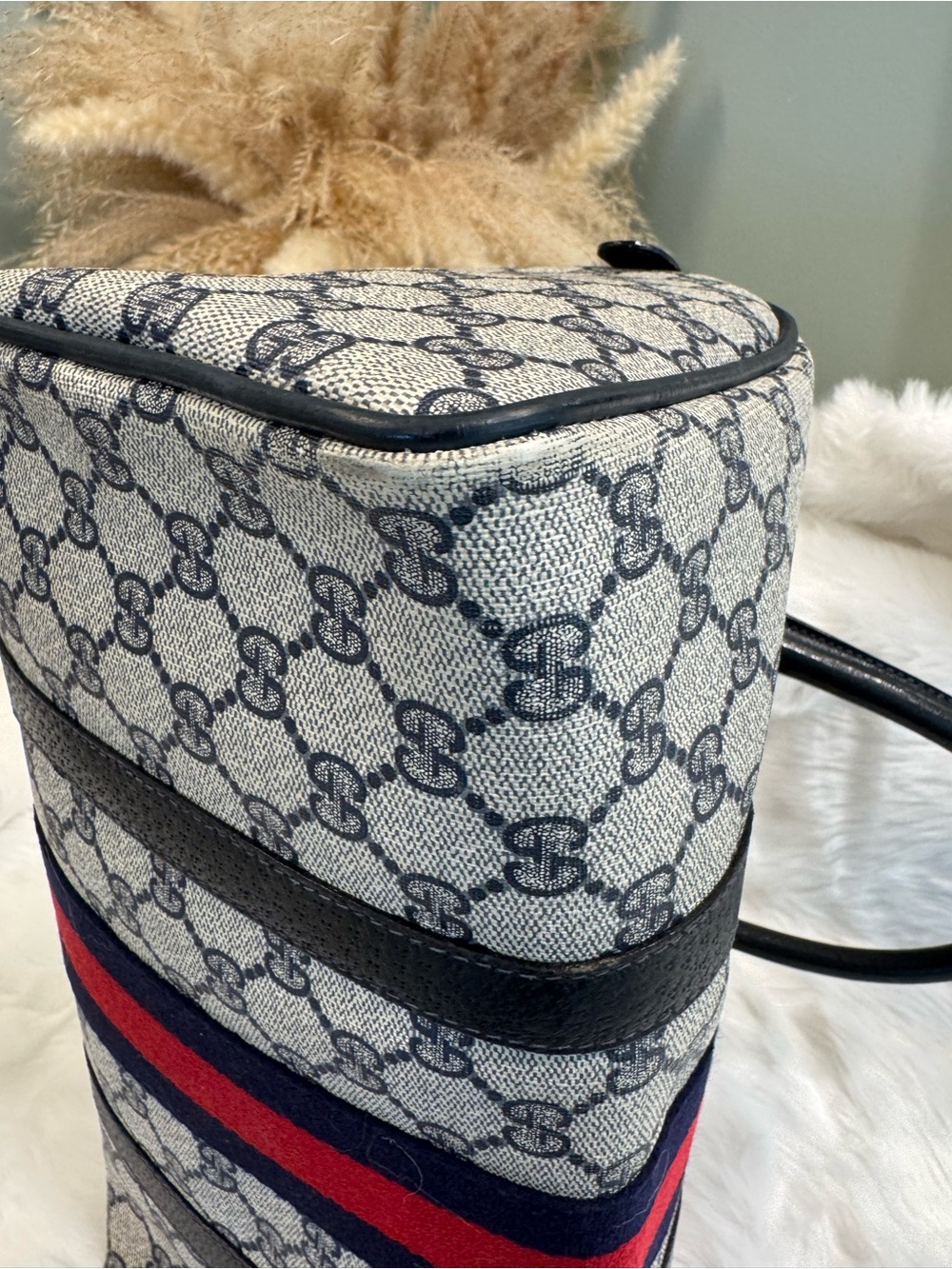 Gucci Blue and Red GG Supreme Satchel with Top Handles - Picture 4 of 15